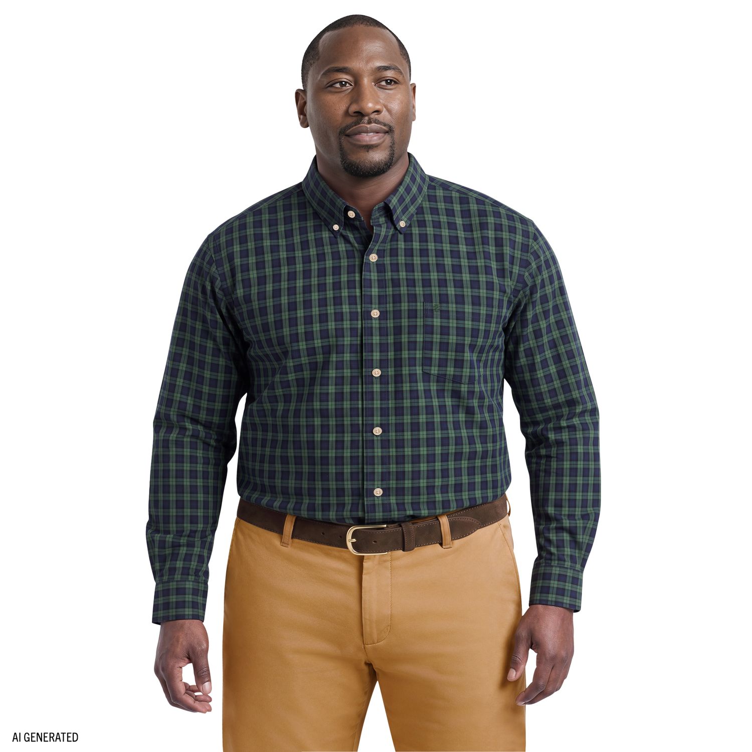 Мужская рубашка IZOD Big & Tall Performance Long Sleeve Plaid Button Down Shirt, цвет: Синий зелёный