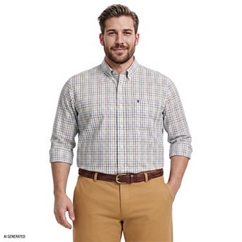 Big & Tall IZOD Performance Long Sleeve Plaid Button Down Shirt
