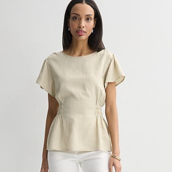 Women's Nine West Cinched Waist Flutter Sleeve Blouse