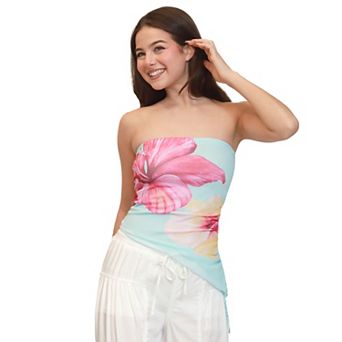 Juniors' madden girl Printed Side Ruching Asymmetrical Tube Top