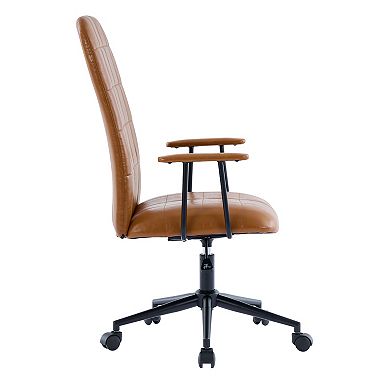 2-set PU Leather Office Chair with Armrests High Backrest 360-degree Swivel Pneumatic Lift Mechanism