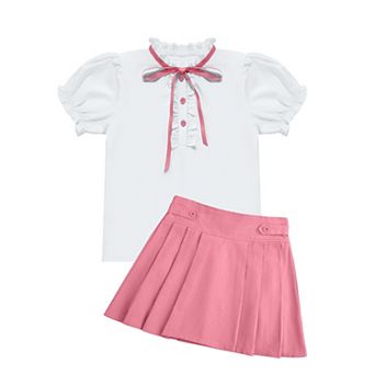 Girls Short Sleeve Top and Skirt Set Two Piece Outfit