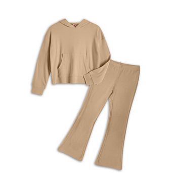 Kids Clothes 2 Peiece Outfits Girls Hooded Longs Sleeve Sweatshirt and Flared Pants Set with Pockets