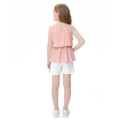 Girls Sleeveless Top and Shorts Set with Pockets Two-Piece Outfit