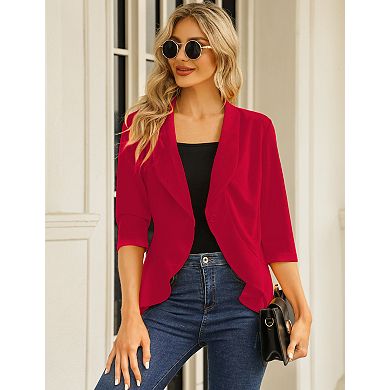Women's Casual Blazer 3/4 Sleeve Open Front Ruffle Work Office Cardigan Suit Jacket