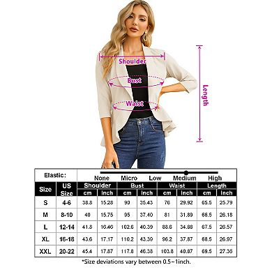Women's Casual Blazer 3/4 Sleeve Open Front Ruffle Work Office Cardigan Suit Jacket