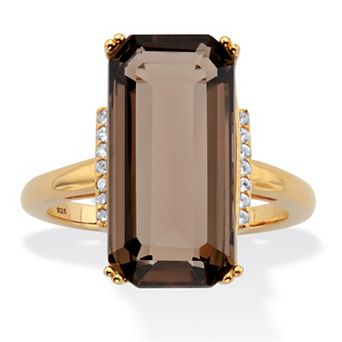 PalmBeach Jewelry 11.64 ct w. Emerald Cut Smoky and White Quartz 18k Gold-Plated Silver Ring