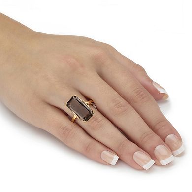 PalmBeach Jewelry 11.64 Cttw. Emerald Cut Smoky and White Quartz 18k Gold-Plated Silver Ring