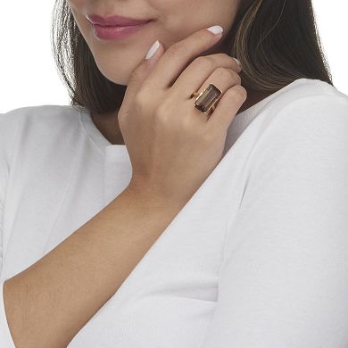 PalmBeach Jewelry 11.64 Cttw. Emerald Cut Smoky and White Quartz 18k Gold-Plated Silver Ring