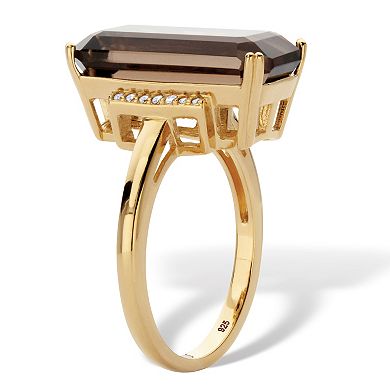 PalmBeach Jewelry 11.64 Cttw. Emerald Cut Smoky and White Quartz 18k Gold-Plated Silver Ring