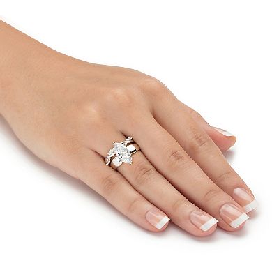 PalmBeach Jewelry 2.51 TCW Cubic Zirconia .925 Silver 2-Piece Solitaire and Vine Bridal Ring Set