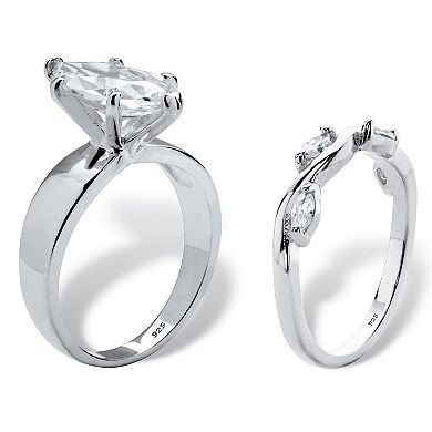 PalmBeach Jewelry 2.51 TCW Cubic Zirconia .925 Silver 2-Piece Solitaire and Vine Bridal Ring Set
