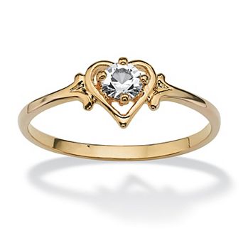 PalmBeach Jewelry Yellow Gold-plated Round Simulated Birthstone Heart Ring Sizes 5-10