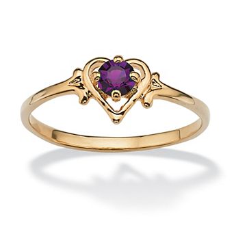 PalmBeach Jewelry Yellow Gold-plated Round Simulated Birthstone Heart Ring Sizes 5-10