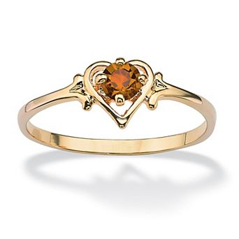 PalmBeach Jewelry Yellow Gold-plated Round Simulated Birthstone Heart Ring Sizes 5-10