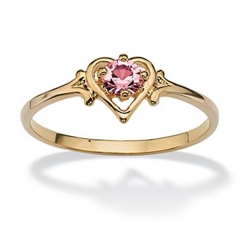 PalmBeach Jewelry Yellow Gold-plated Round Simulated Birthstone Heart Ring Sizes 5-10