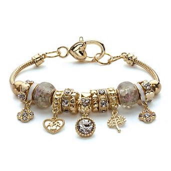 PalmBeach Jewelry Goldtone Antiqued Simulated Birthstone and Crystal Bali Style Bracelet