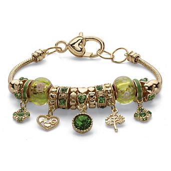 PalmBeach Jewelry Goldtone Antiqued Simulated Birthstone and Crystal Bali Style Bracelet