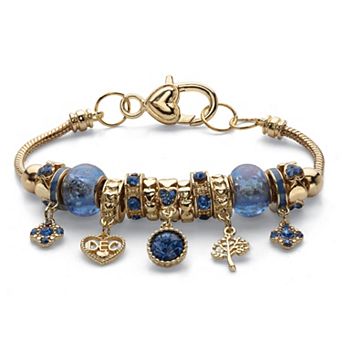 PalmBeach Jewelry Goldtone Antiqued Simulated Birthstone and Crystal Bali Style Bracelet