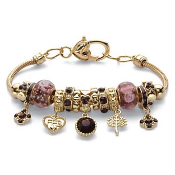 PalmBeach Jewelry Goldtone Antiqued Simulated Birthstone and Crystal Bali Style Bracelet