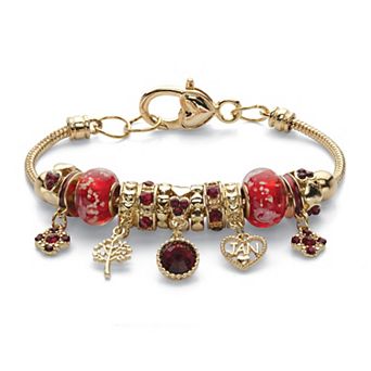 PalmBeach Jewelry Goldtone Antiqued Simulated Birthstone and Crystal Bali Style Bracelet