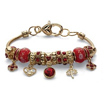 PalmBeach Jewelry Goldtone Antiqued Simulated Birthstone and Crystal Bali Style Bracelet