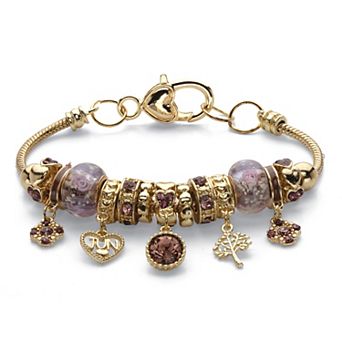 PalmBeach Jewelry Goldtone Antiqued Simulated Birthstone and Crystal Bali Style Bracelet