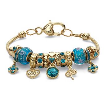 PalmBeach Jewelry Goldtone Antiqued Simulated Birthstone and Crystal Bali Style Bracelet