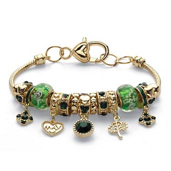 PalmBeach Jewelry Goldtone Antiqued Simulated Birthstone and Crystal Bali Style Bracelet