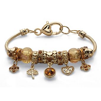 PalmBeach Jewelry Goldtone Antiqued Simulated Birthstone and Crystal Bali Style Bracelet
