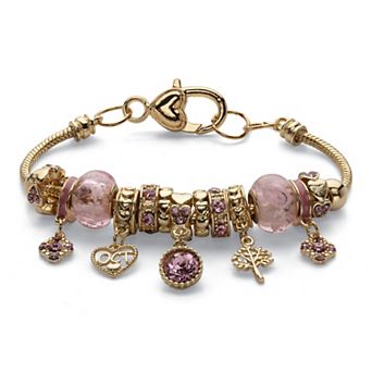 PalmBeach Jewelry Goldtone Antiqued Simulated Birthstone and Crystal Bali Style Bracelet