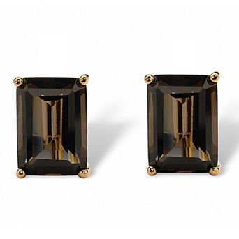 PalmBech Jewelry 14.50 TCW Emerald-Cut Smoky Quartz Drop Earrings in Gold-Plated