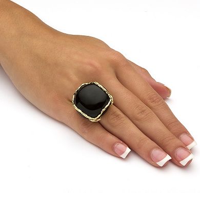 PalmBeach Jewelry Cabochon-Shaped Genuine Black Onyx Yellow Gold-Plated Pillow Ring