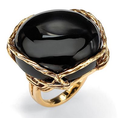 PalmBeach Jewelry Cabochon-Shaped Genuine Black Onyx Yellow Gold-Plated Pillow Ring