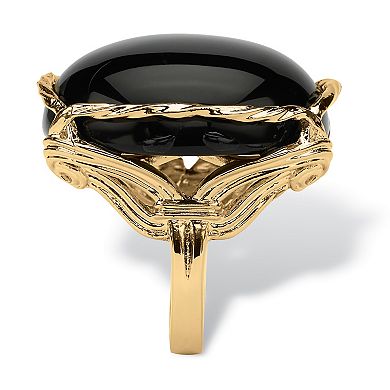 PalmBeach Jewelry Cabochon-Shaped Genuine Black Onyx Yellow Gold-Plated Pillow Ring