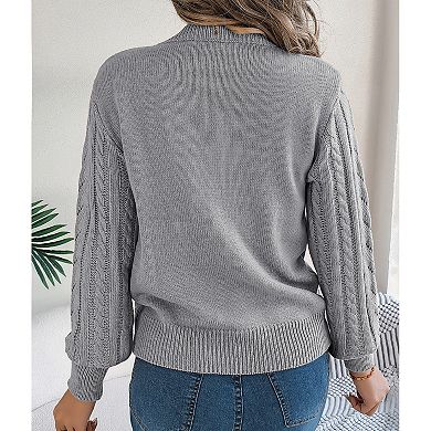 Women's Fall Lantern Long Sleeve Hollow Out Sweater Shirt Casual Crew Neck Pullover Top Blouse