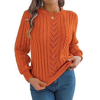 Women's Fall Lantern Long Sleeve Hollow Out Sweater Shirt Casual Crew Neck Pullover Top Blouse