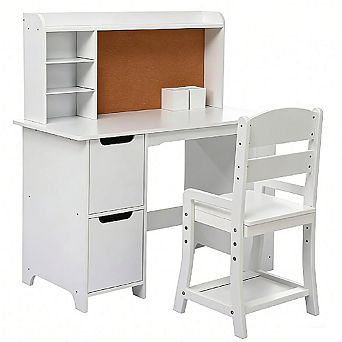 Wooden Kids Desk & Chair Set with Bookshelf, Bulletin Board & Storage, Ages 3-8