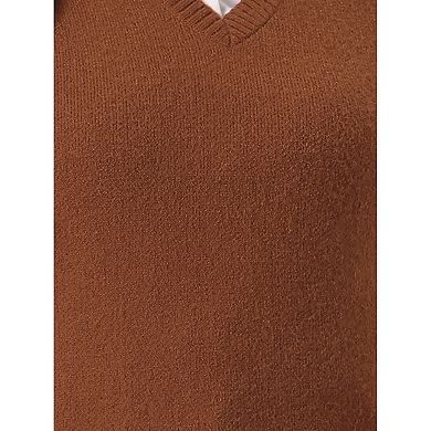 Women's Plus Size Sweater Vest V Neck Knit Vests Solid Classic Sleeveless Pullover Sweaters Tops