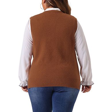 Women's Plus Size Sweater Vest V Neck Knit Vests Solid Classic Sleeveless Pullover Sweaters Tops