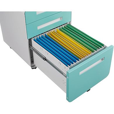 3 Drawer Mobile File Cabinet with Lock, Under Desk Metal Filing Cabinet for Home Office