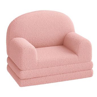 2-in-1 Kids Sofa Bed: Convertible Teddy Fleece Toddler Chair & Lounger for Playroom, Nursery, Gift