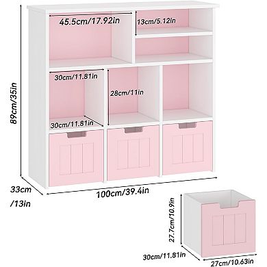 3-Tier Kids' Wooden Toy Storage Organizer with 3 Drawers & 6 Cubbies