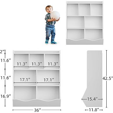 3-Tier Kids' Bookcase & Toy Storage Cabinet with Cubby Shelves for Bedroom or Playroom