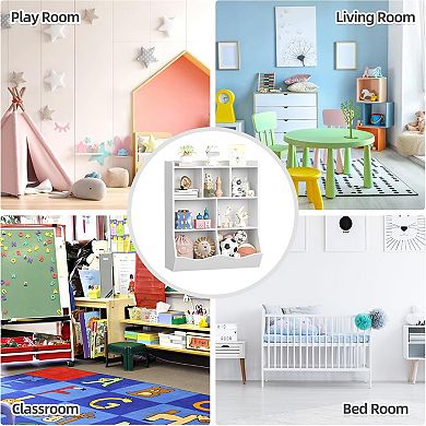 3-Tier Kids' Bookcase & Toy Storage Cabinet with Cubby Shelves for Bedroom or Playroom