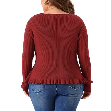 Women's Plus Size Cardigans Long Sleeve Knit Sweater Open Front Ruffled Button Cardigan Outerwear