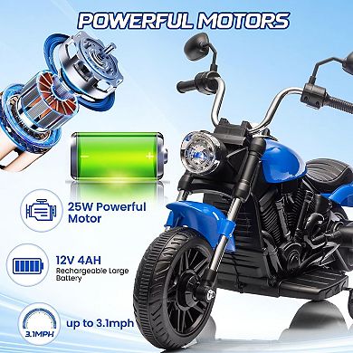 12V Kids Motorcycle 3 Wheels One Button Start Reverse Headlight Music Battery Ages 3-5