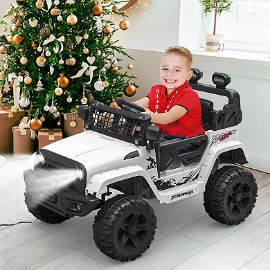 12V Kids Ride On Truck Remote Control 3 Speed Modes 4 Tire Suspension LED Emergency Braking