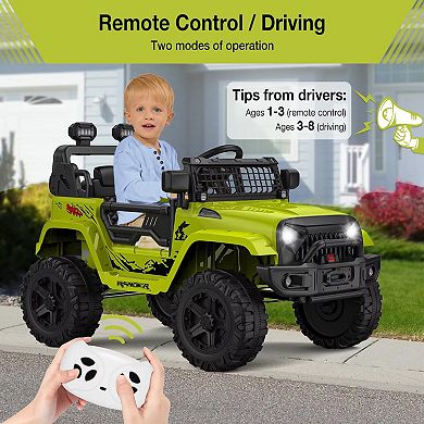 12V Kids Ride On Truck Remote Control 3 Speed Modes 4 Tire Suspension LED Emergency Braking
