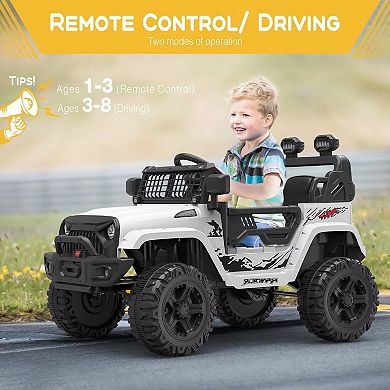 12V Kids Ride On Truck Remote Control 3 Speed Modes 4 Tire Suspension LED Emergency Braking